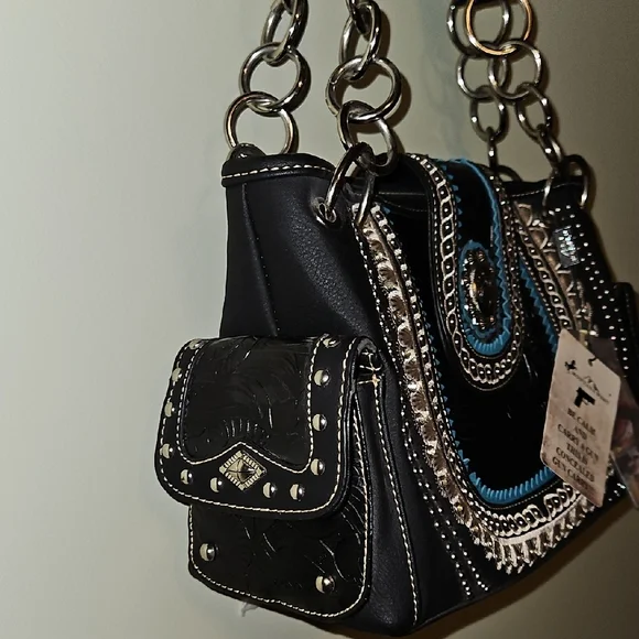 Montana West Black and Blue Embellished Shoulder Bag - Picture 3 of 9